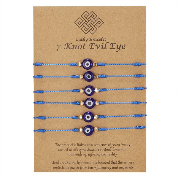 7-knot Evil Eye Bracelet 6 Pack Blue Eye Paper Card Bracelet Braided Adjustable Bracelet