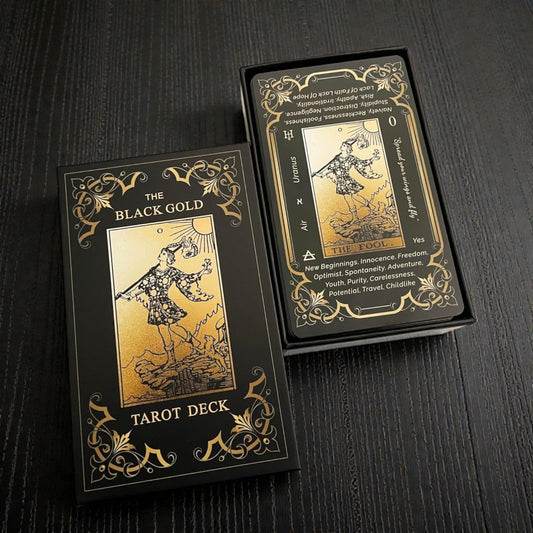 The Black Gold Tarot Deck - Gilded Learning Tarot Cards with Keywords, Meanings, and more