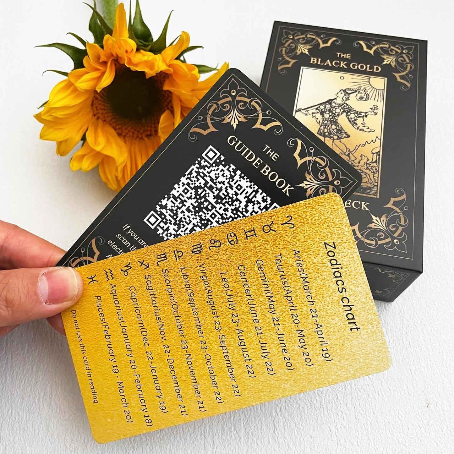 The Black Gold Tarot Deck - Gilded Learning Tarot Cards with Keywords, Meanings, and more