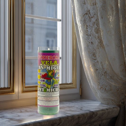 Saint Michael Prepared Candle - VELA SAN MIGUEL - Devotional Household Candle for Protection Courage & Spiritual Defense - Glass Encased - 7 Day Burn Time