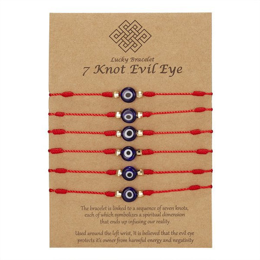 7-knot Evil Eye Bracelet 6 Pack Blue Eye Paper Card Bracelet Braided Adjustable Bracelet