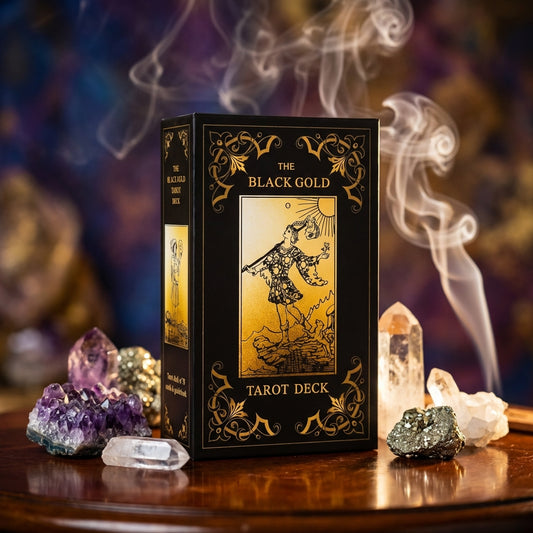 The Black Gold Tarot Deck - Gilded Learning Tarot Cards with Keywords, Meanings, and more