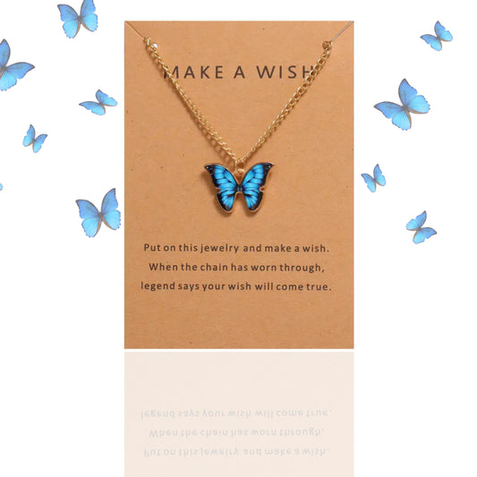 Make A Wish Butterfly Necklace, Hot Sale Trendy Butterfly Necklace Thin Chain Colorful Pendant Necklace For Women Jewelry