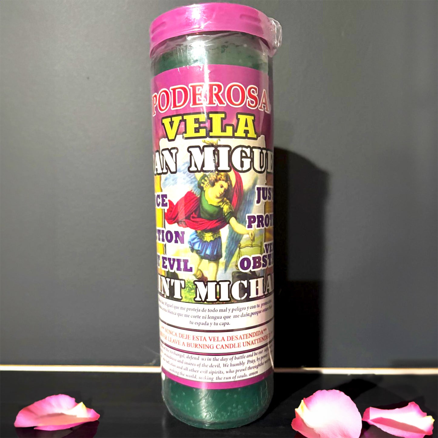 Saint Michael Prepared Candle - VELA SAN MIGUEL - Devotional Household Candle for Protection Courage & Spiritual Defense - Glass Encased - 7 Day Burn Time
